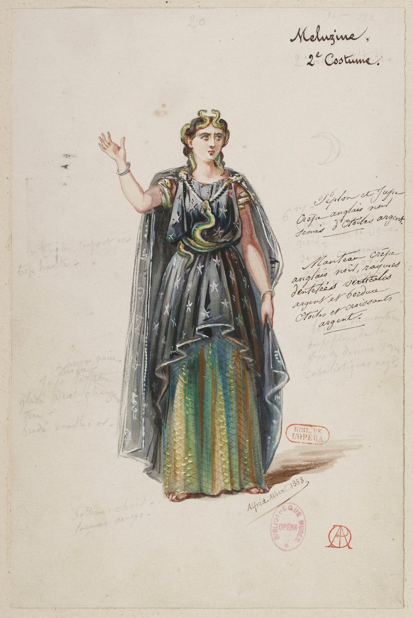 Halévy - La magicienne - maquettes de costumes par Alfred Albert - 20. Mélusine, 2e costume - Alfred Albert