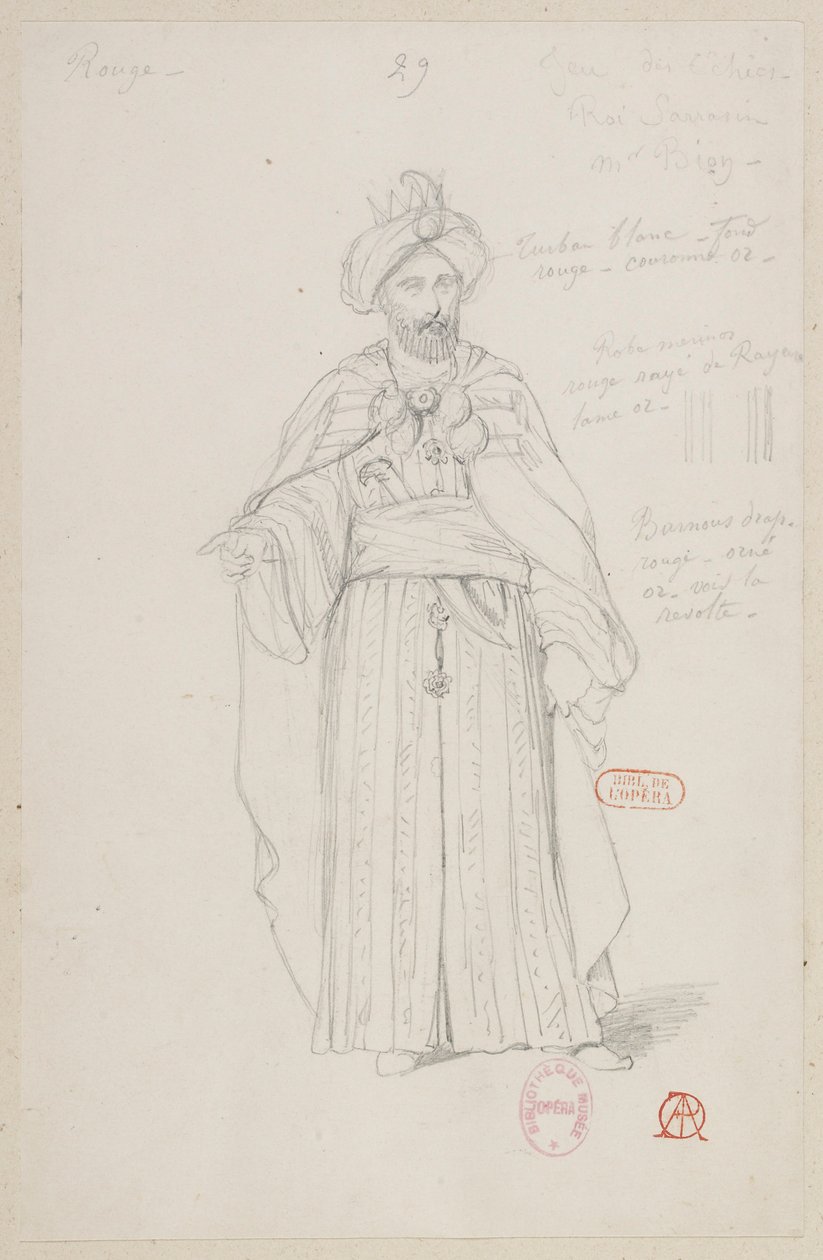 Halévy - La magicienne - maquettes de costumes par Alfred Albert - 29. Jeu des échecs, roi sarrasin. M. Bion - Alfred Albert