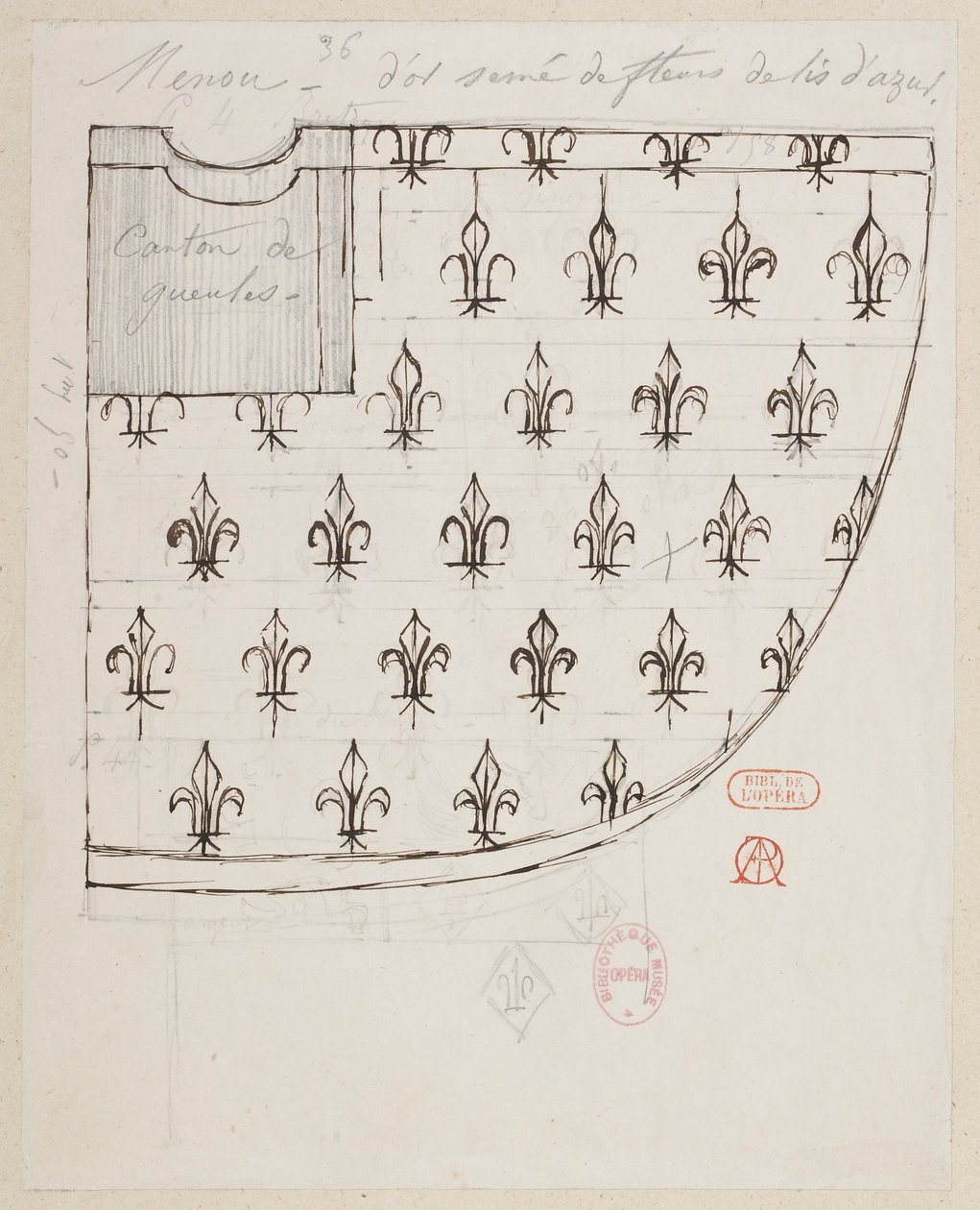 Halévy - La magicienne - maquettes de costumes par Alfred Albert - 36. (Armoiries). M. Menou - Alfred Albert