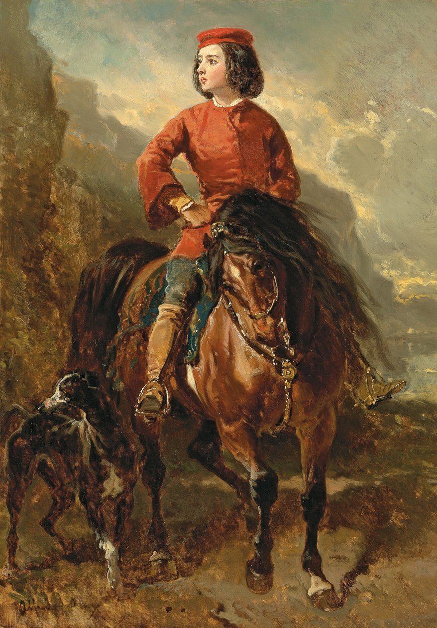 Jeune cavalier montant un shetland avec un lévrier, 19ème siècle - Alfred Dedreux