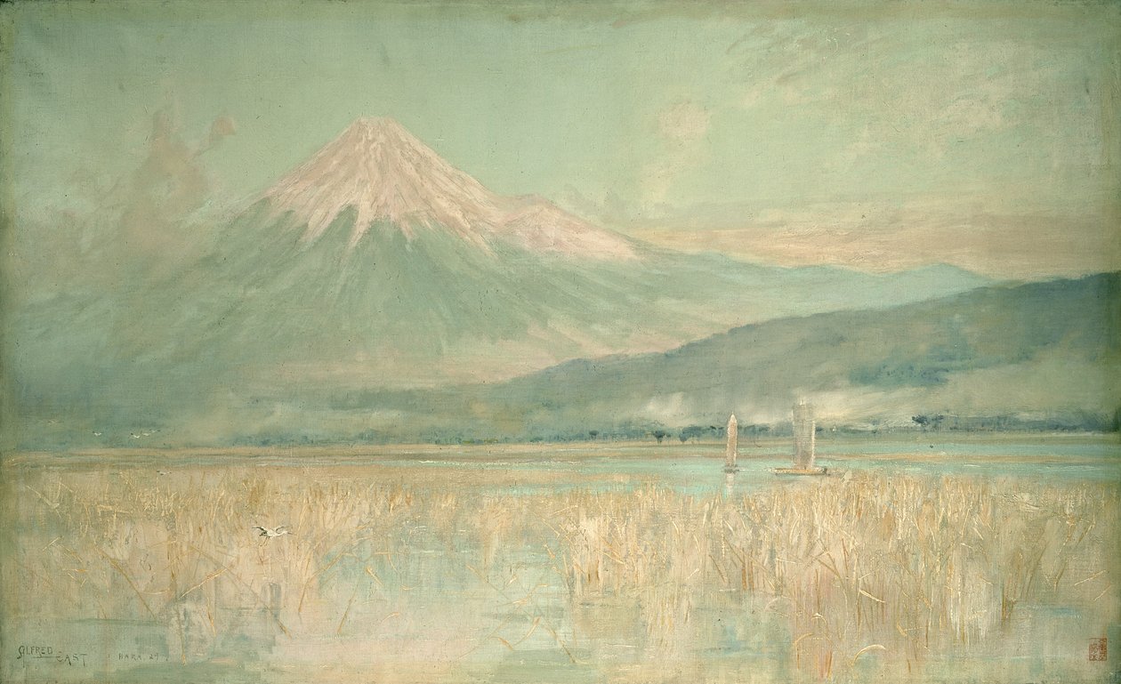 Aube sur la Montagne Sacrée, le Soleil du Fuji à Moitié Caché dans les Nuages, 1889 - Alfred East