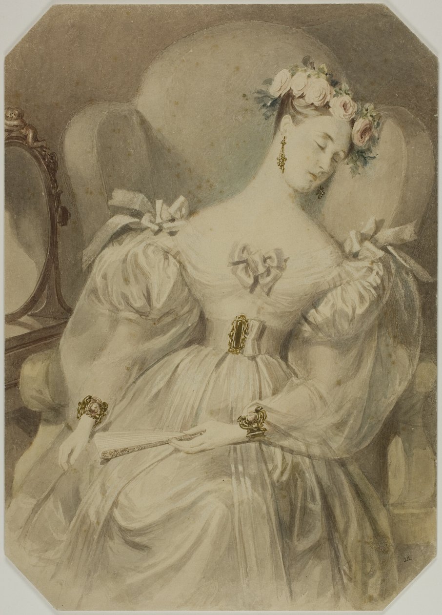 Femme en robe de soirée endormie dans un fauteuil - Alfred Edward Chalon