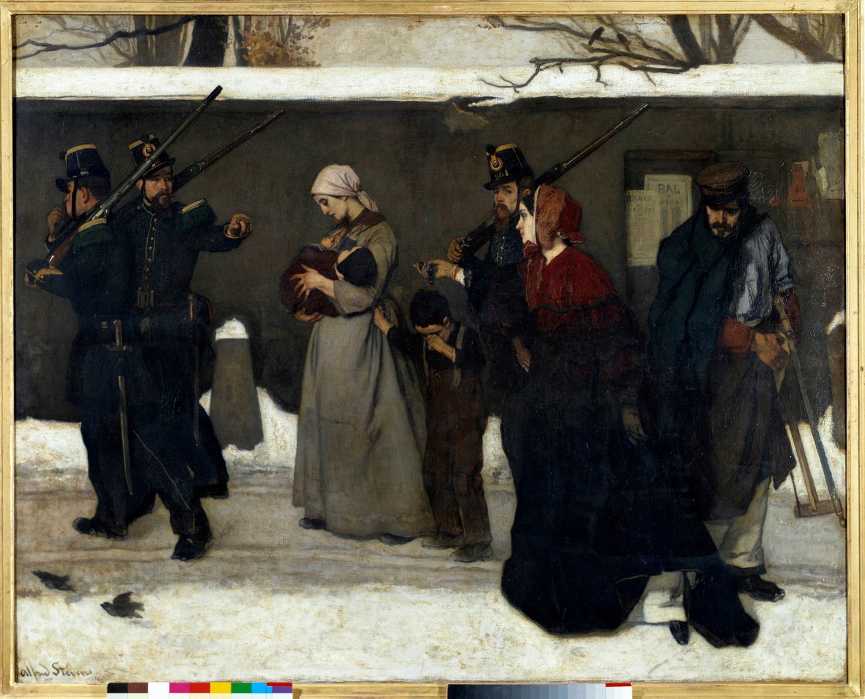 La soi-disant vagabondage dit aussi les chasseurs de Vincennes Les gardes nationaux arrêtent des familles dans la rue. Peinture d
