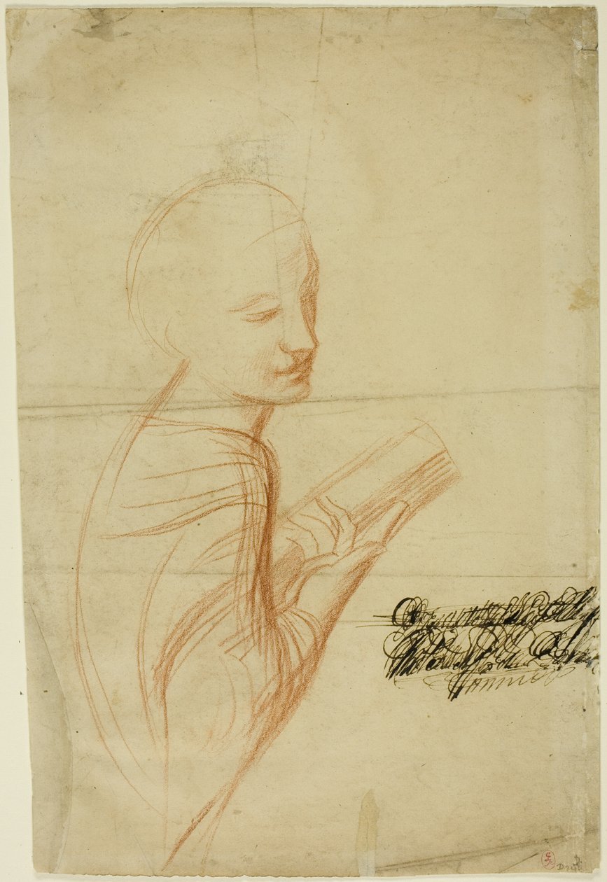 Femme avec un livre (recto) ; Esquisses de figures masculines (verso) - Alfred George Stevens