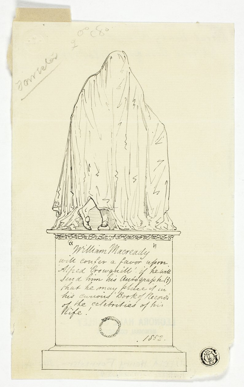 Carte de visite avec monument drapé, inscription de l