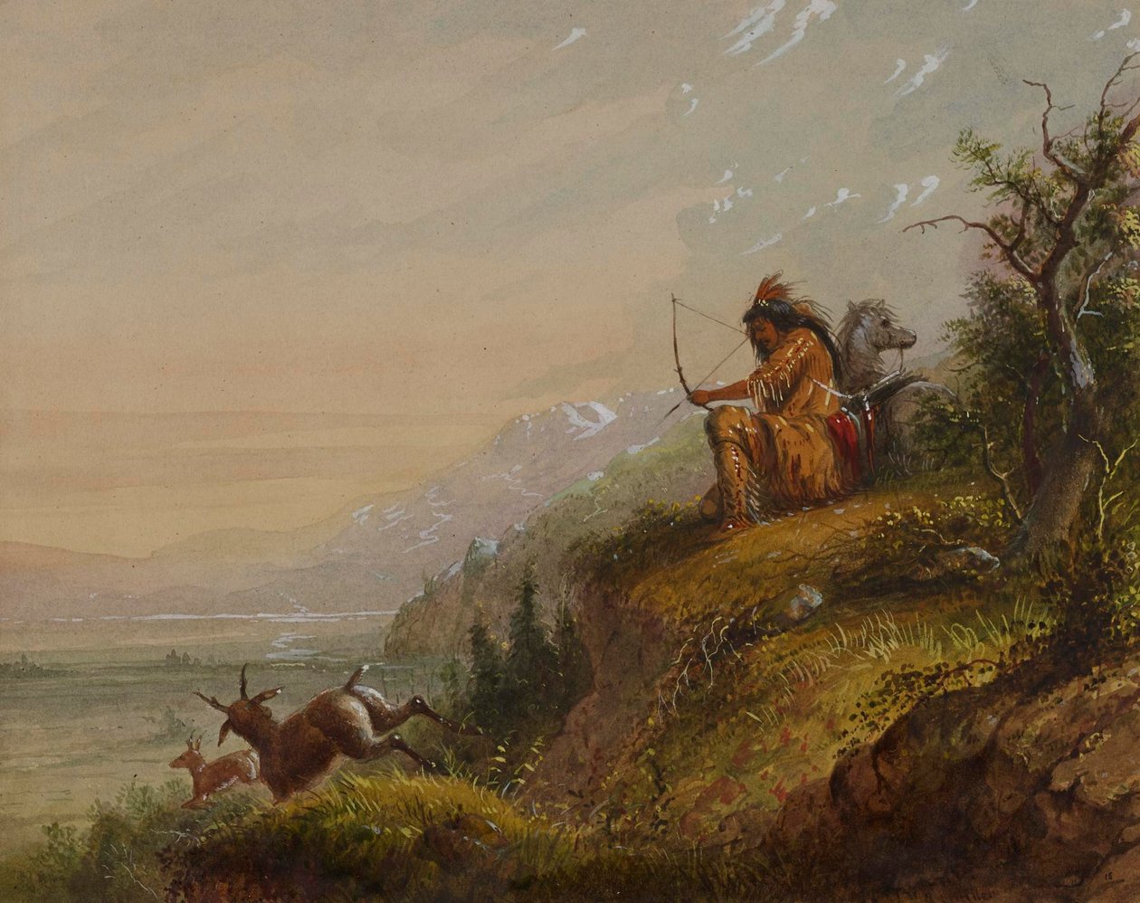 Un Indien pawnee tirant sur une antilope - Alfred Jacob Miller