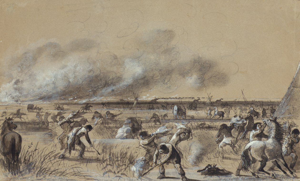 Feu sur la prairie, incendie du camp, vers 1837 - Alfred Jacob Miller