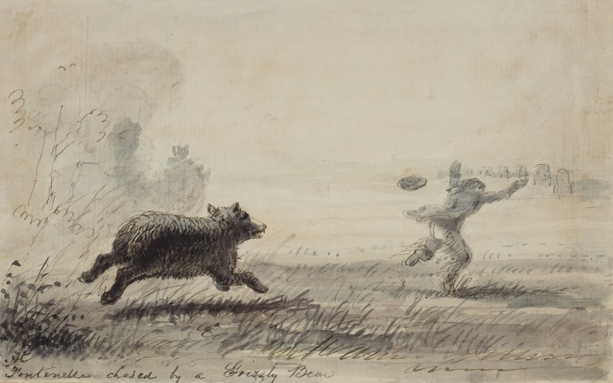 Fontenelle poursuivi par un ours grizzly, c.1837 - Alfred Jacob Miller