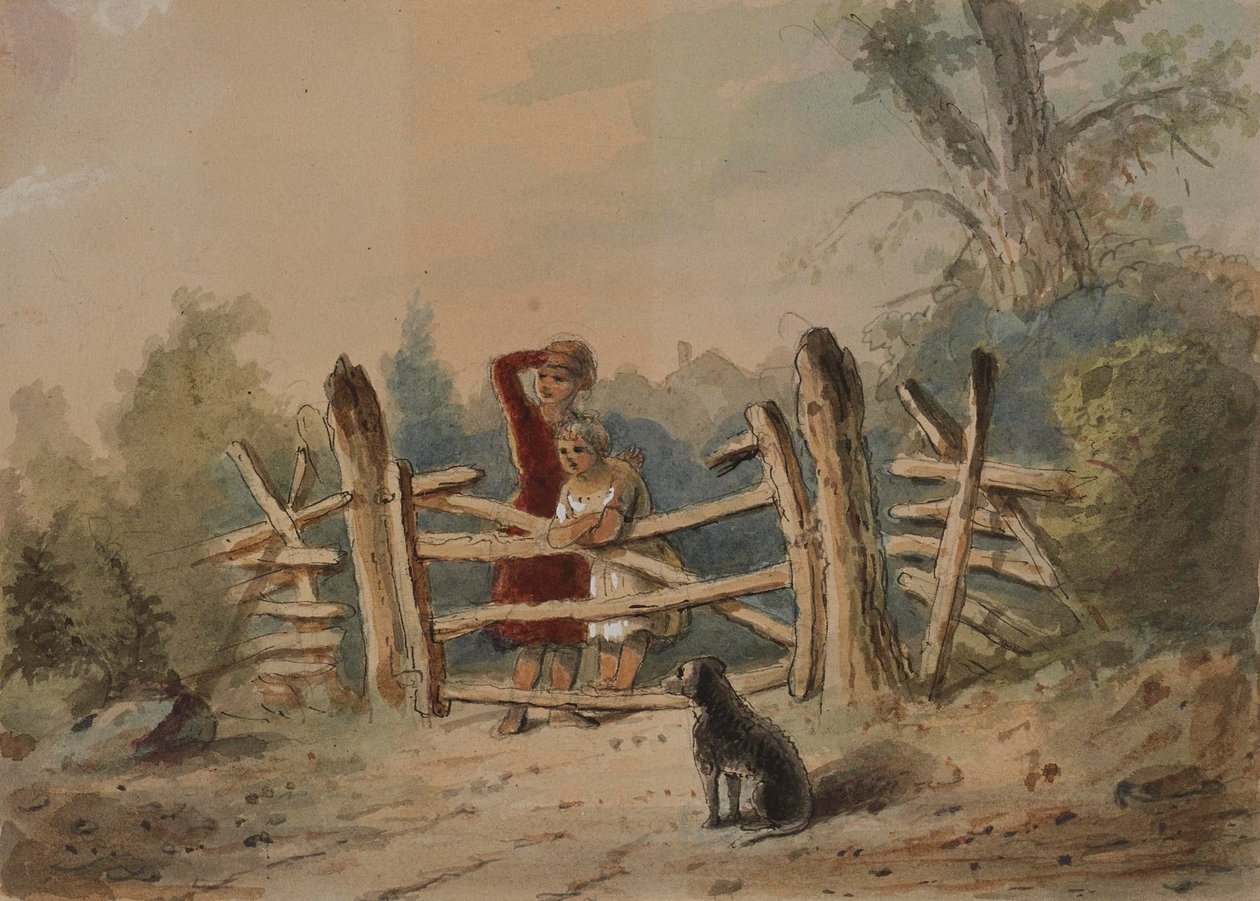 Les enfants de George attendent le retour de leur père mobilisé - Alfred Jacob Miller