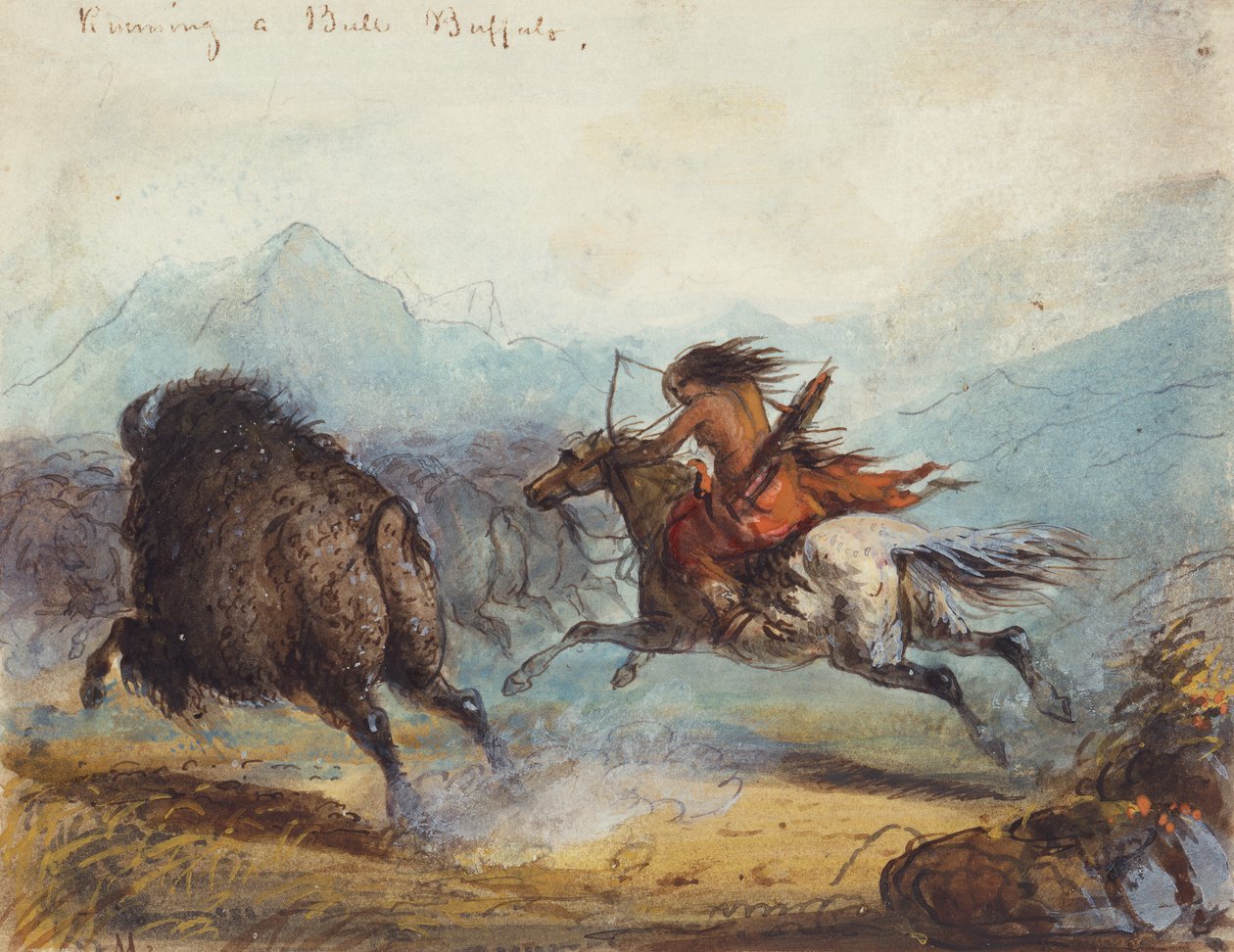 Femme indienne chassant un bison, c.1858-60 - Alfred Jacob Miller