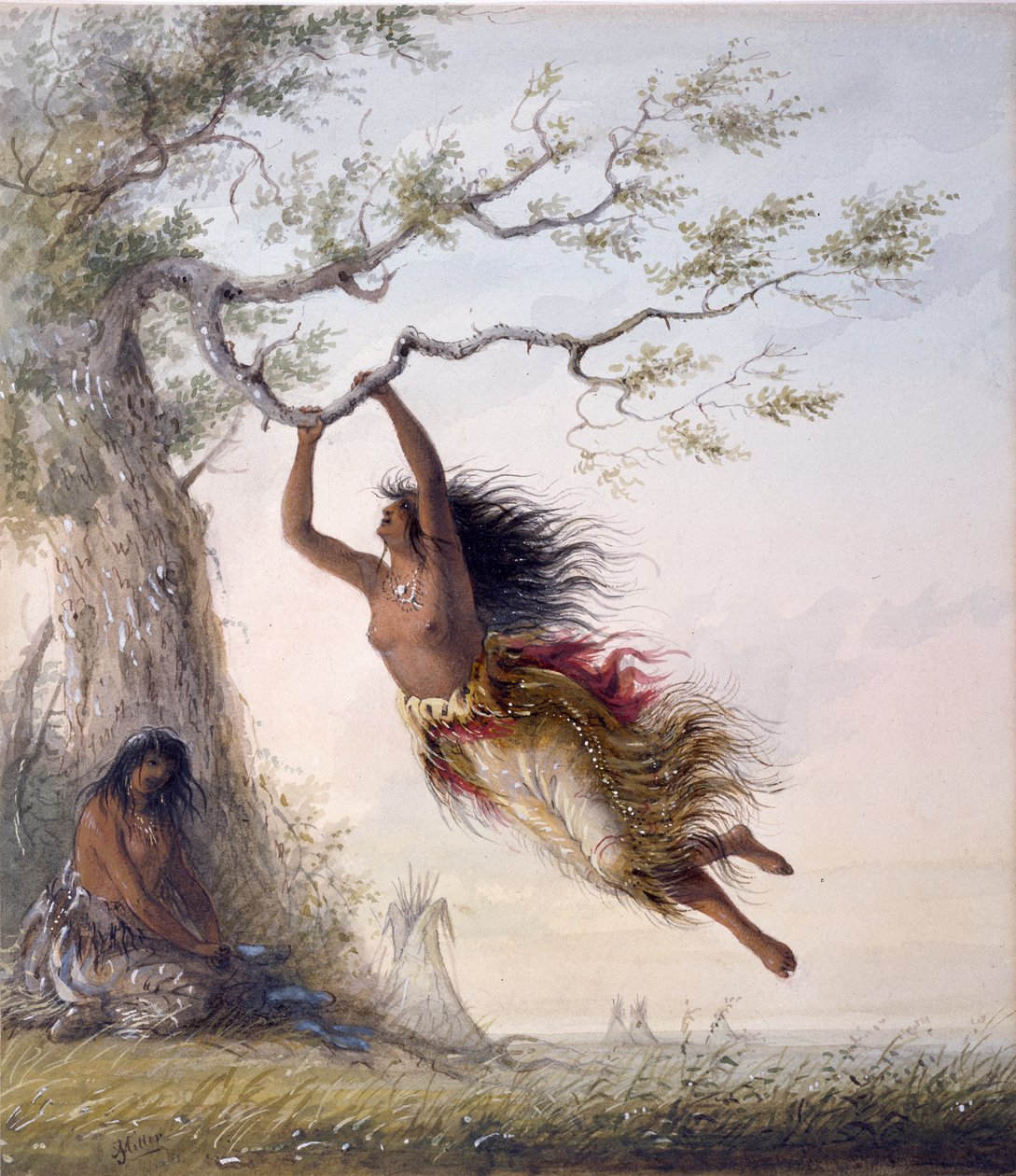 Jeunes filles indiennes se balançant - Alfred Jacob Miller