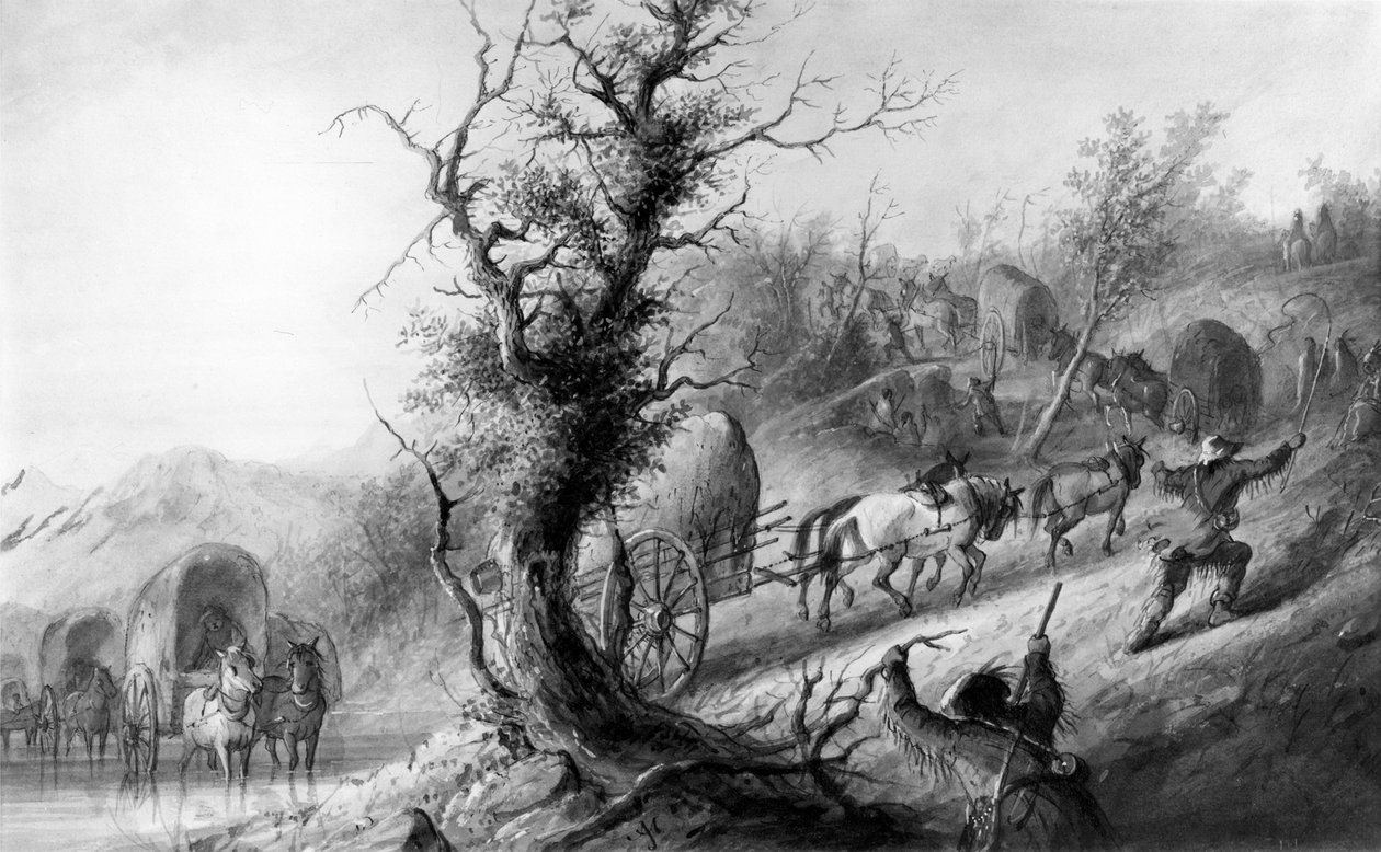 La mise en place des charrettes - Alfred Jacob Miller