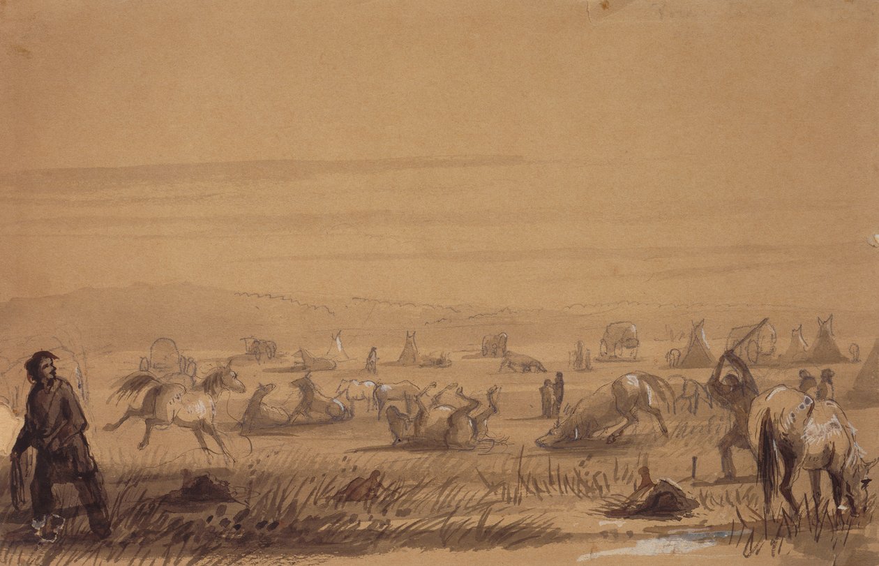 Atteindre le camp, enlever les selles, c.1837 - Alfred Jacob Miller