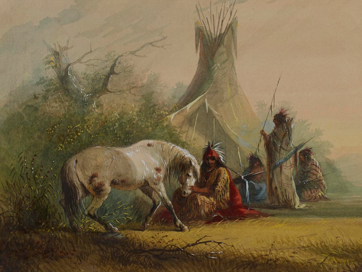 Indien shoshone et son cheval familier - Alfred Jacob Miller