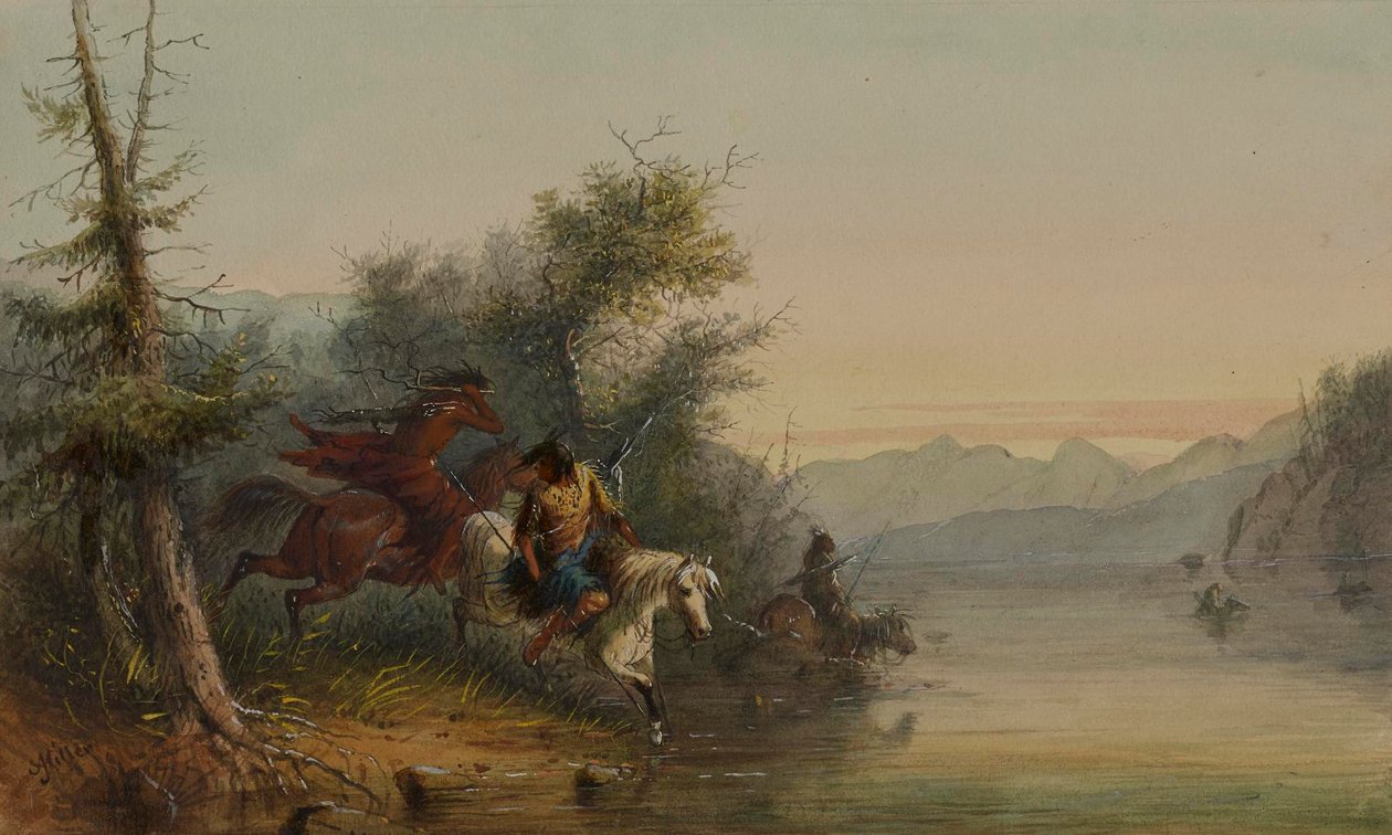 Les Indiens Snake : Traverser une rivière à gué - Alfred Jacob Miller