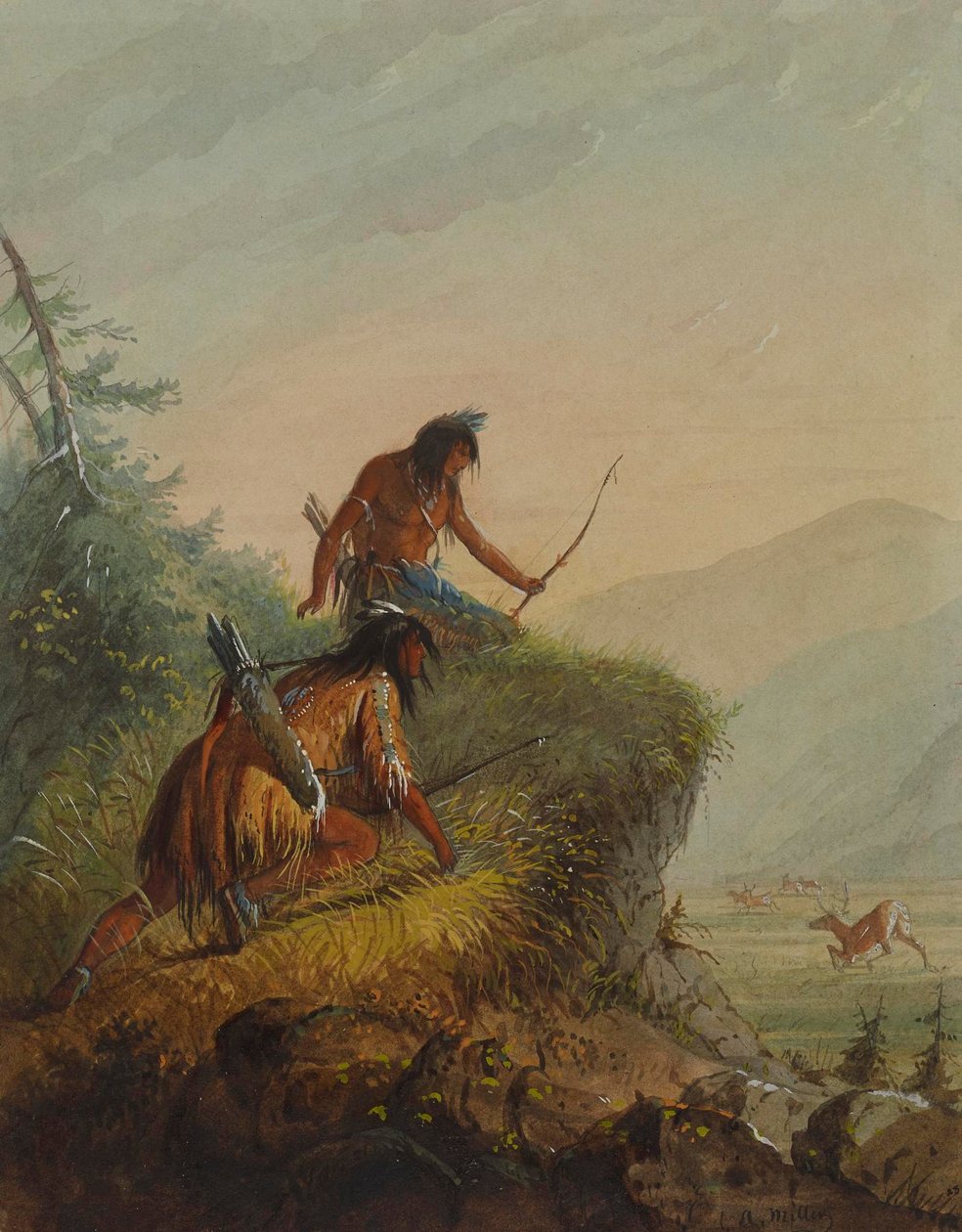 Indiens Snake chassant des élans - Alfred Jacob Miller