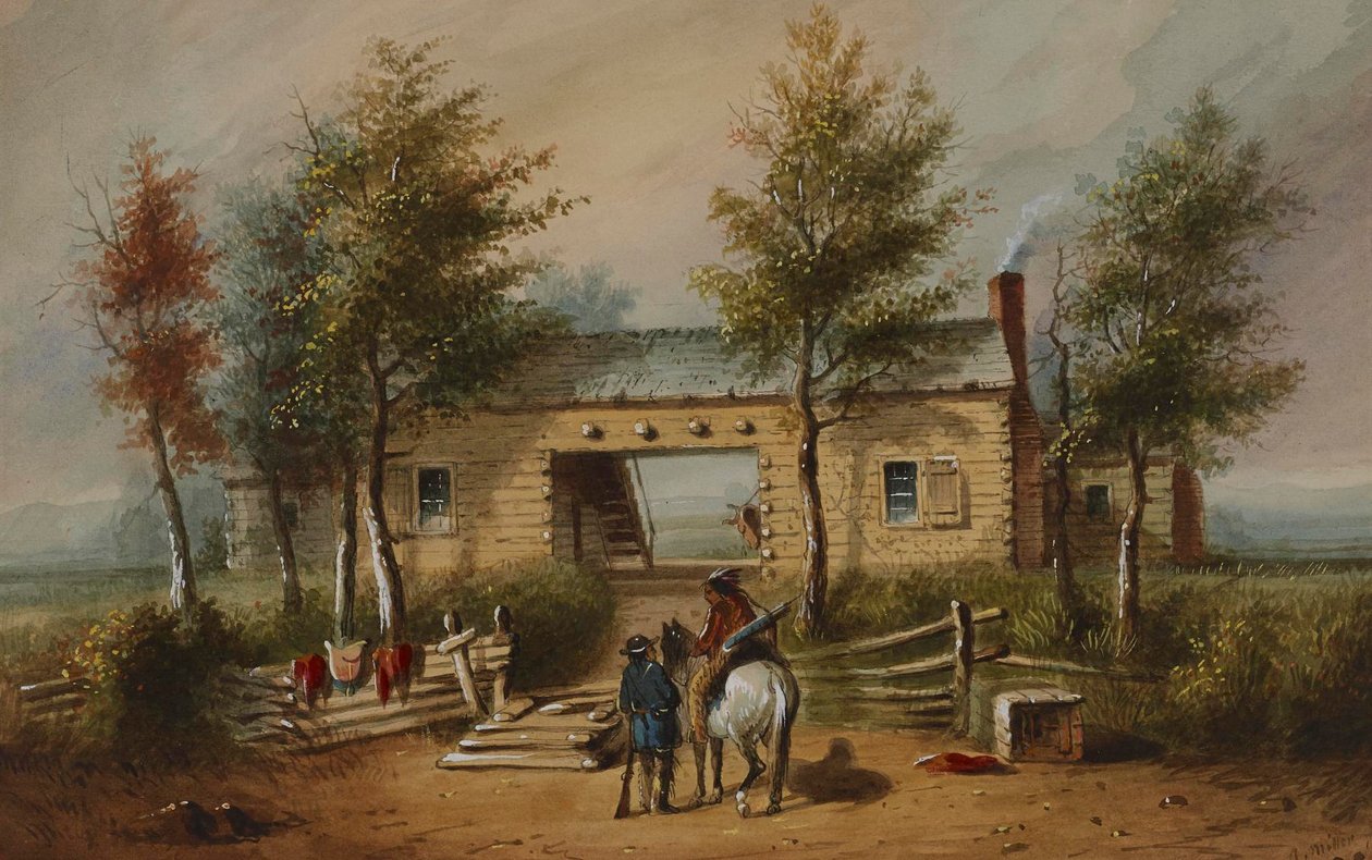 Cabane en rondins de style western - Alfred Jacob Miller