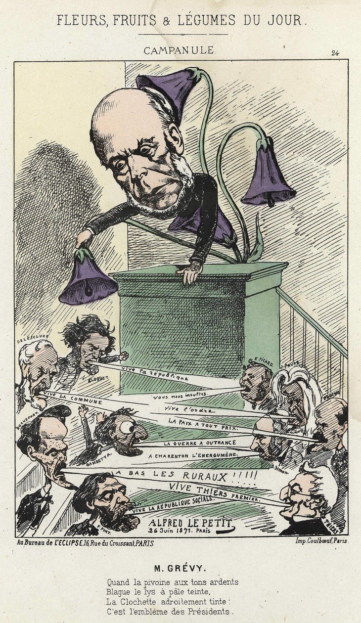 Bellflower: caricature sur Grévy - ill. du 26/06/1871 par Alfred Le Petit, dans « Fleurs, Fruits et Légumes du Jour » - Alfred Le Petit