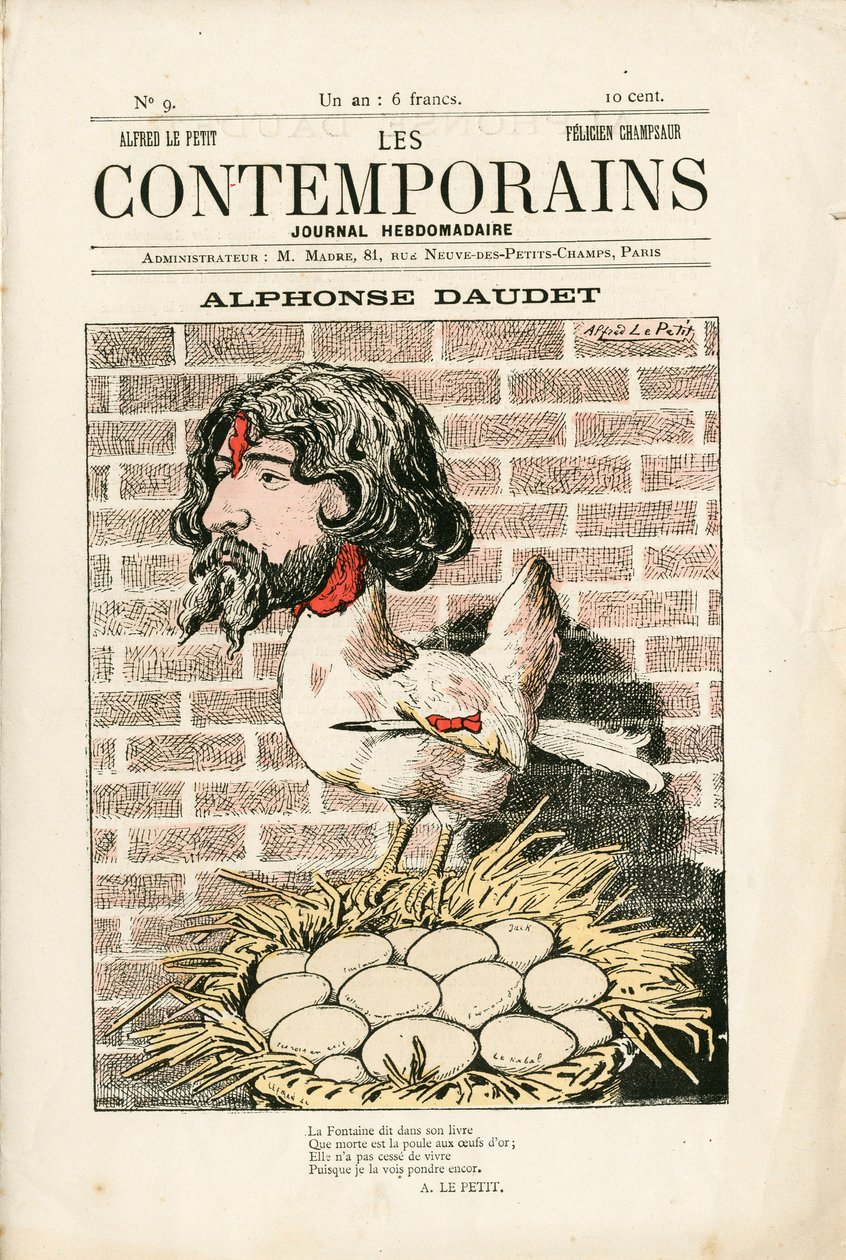 Couverture de "Les Contemporains", numéro 9, Satirique en Couleurs : Alphonse Daudet - Littérature - Houle, Daudet Alphonse - Illustration de Alfred Le Pepetit (1841-1909) - Alfred Le Petit