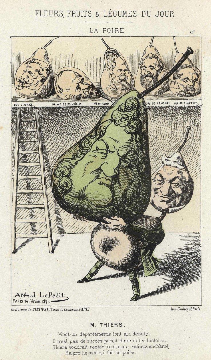 La Poire: caricature de Thiers - ill. du 14/02/1871 par Alfred Le Petitty, dans "Fleurs, Fruits et Légumes du Jour" - Alfred Le Petit