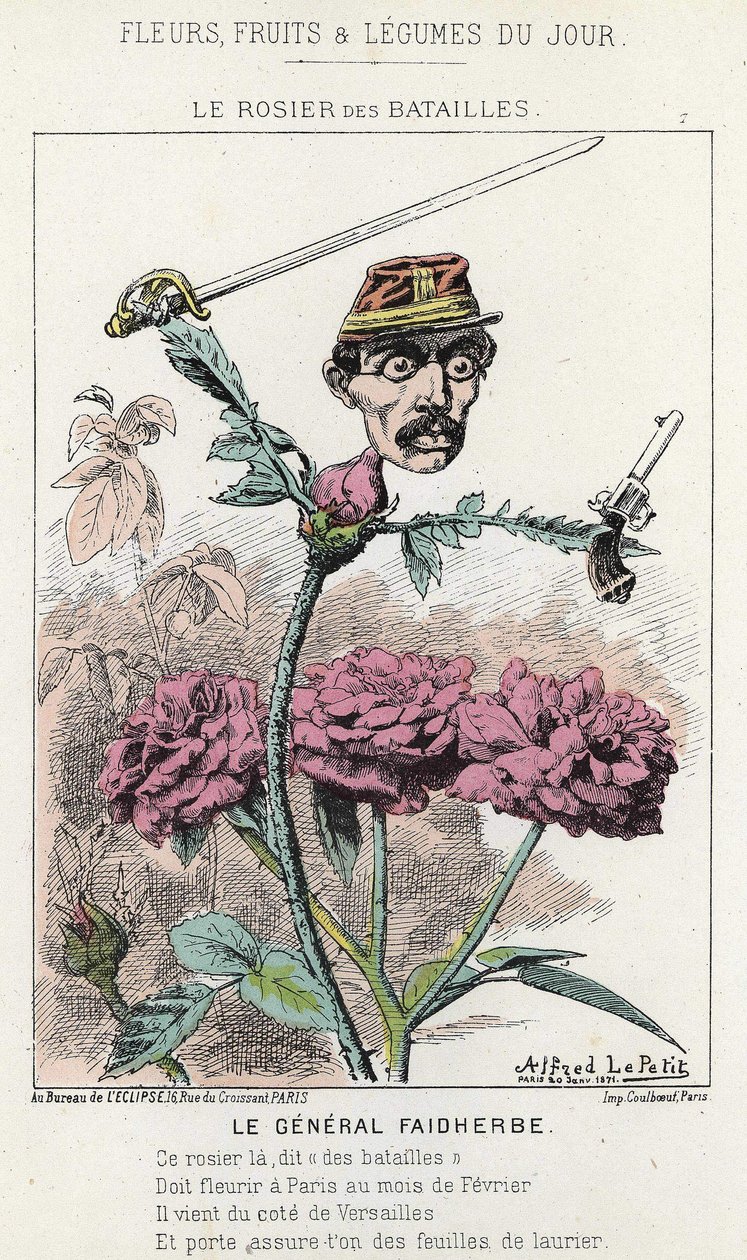 Le Rosier des Batailles : caricature sur le général Faidherbes - ill. du 20/01/1871 dans « Fleurs, Fruits et Légumes du Jour » - Alfred Le Petit