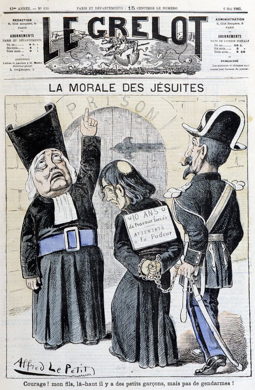 La morale des Jésuites « Courage ! Mon fils, là-haut il y a des petits garçons, mais des gendarmes ! », mai 1883 (gravure) - Alfred Le Petit
