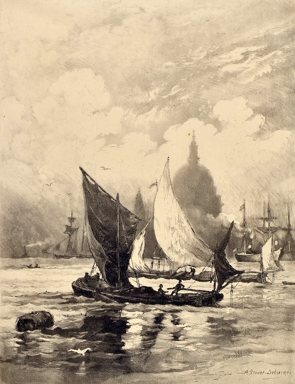 La Tamise en dessous du London Bridge - Alfred Louis Brunet Debaines