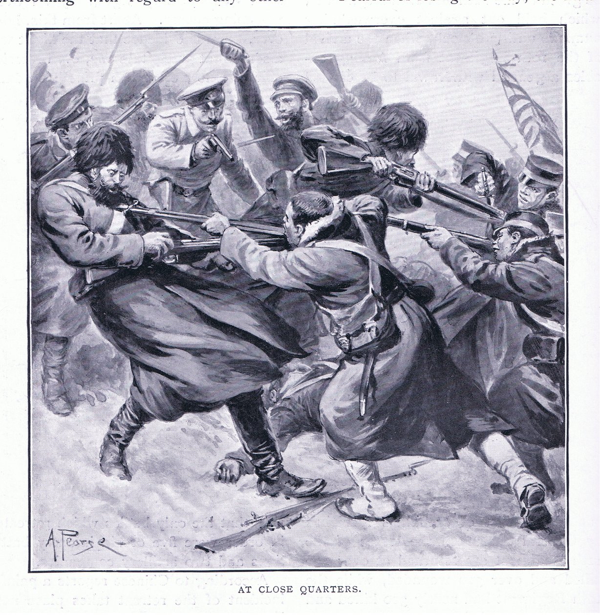 Au corps à corps, illustration de Cassells History of the Russo-Japanese War Vol 1, vers 1900 - Alfred Pearse