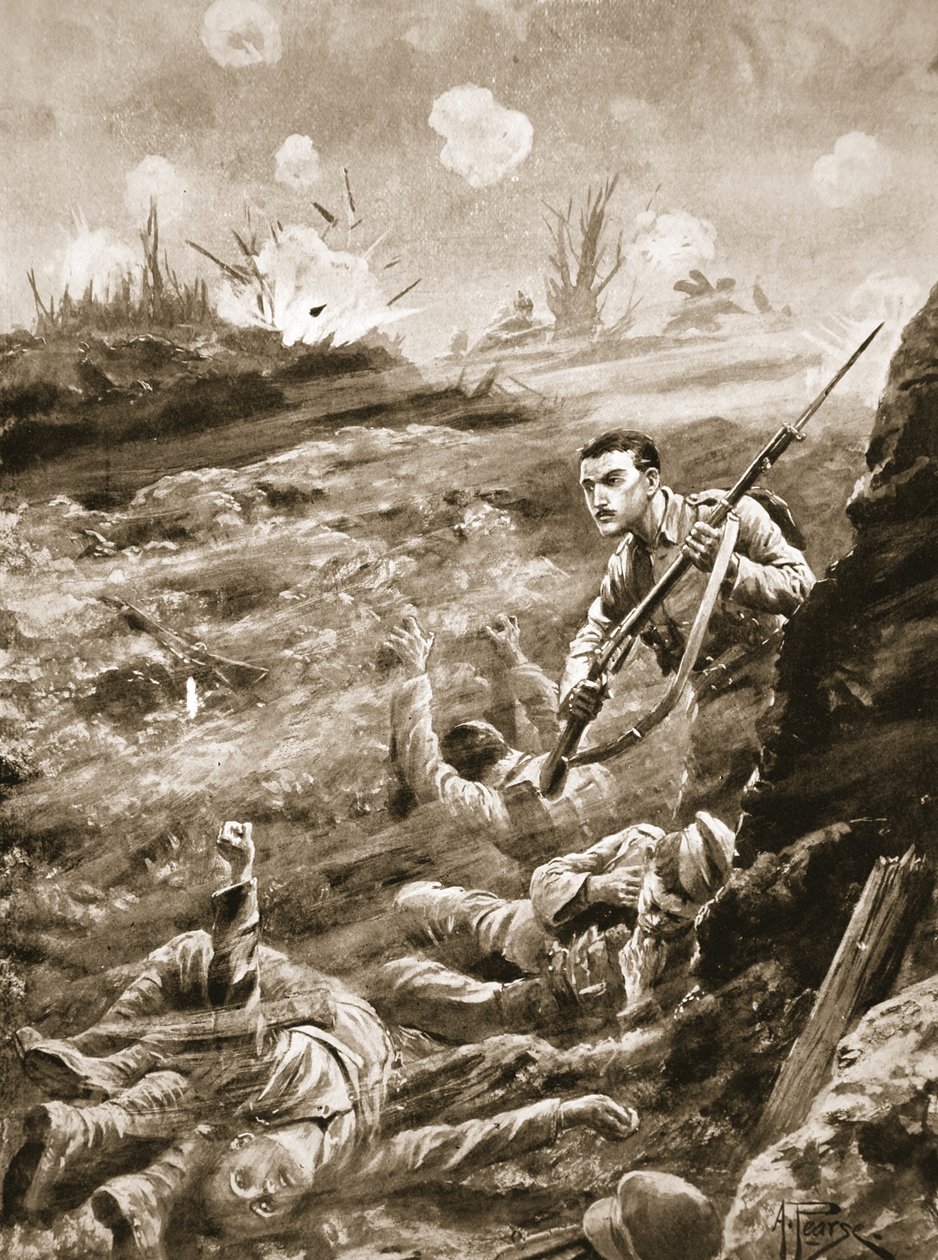 Le soldat E. Warner tenant seul une tranchée évacuée après une attaque au gaz - Alfred Pearse