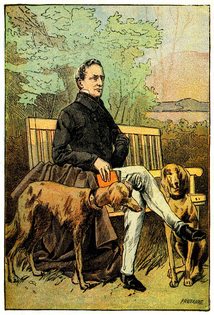 Le poète Alphonse de Lamartine avec ses chiens - Alfred Prunaire