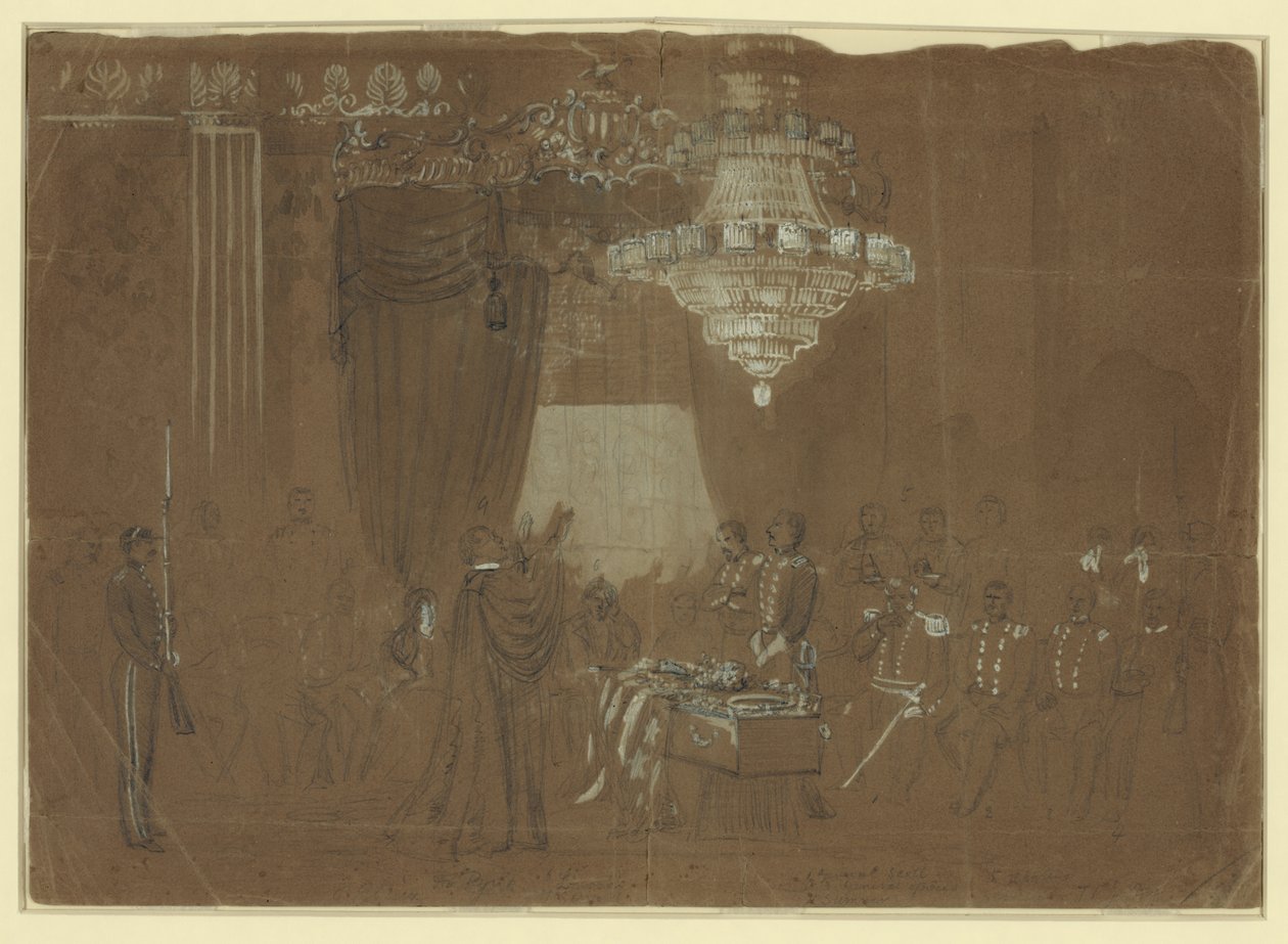 Service funèbre pour le colonel Ellsworth à la salle Est de la Maison Blanche - Alfred R. Waud