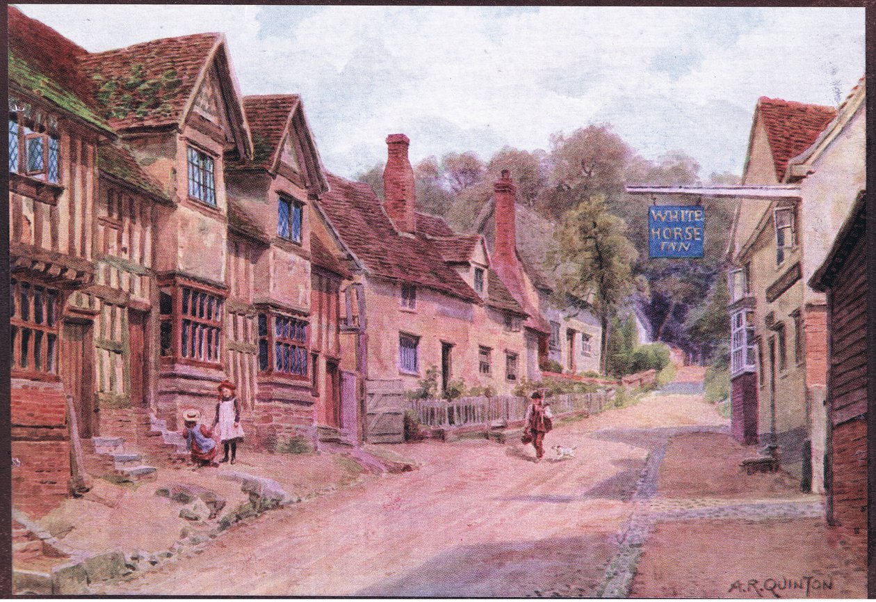 Maisons autrefois occupées par des tisserands, Kersey, Suffolk, de The Cottages and the Village Life of Rural England publié par Dent & Sons Limited - Alfred Robert Quinton