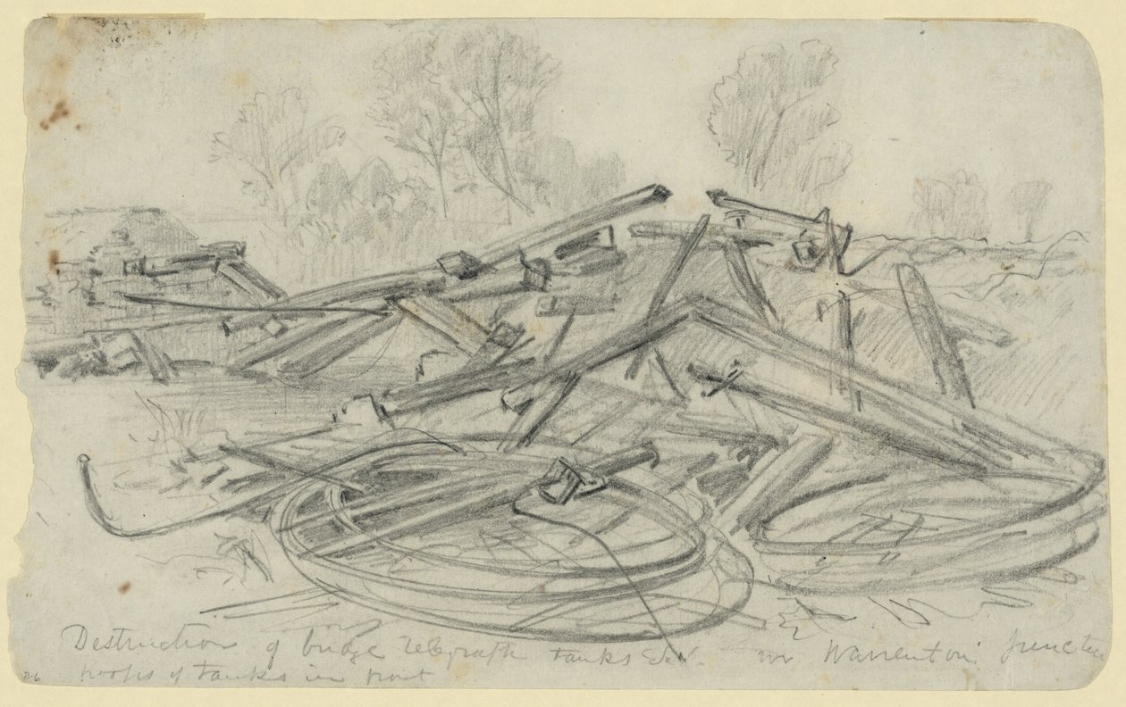 Destruction du pont, des réservoirs télégraphiques, etc. à Warrenton Junction - Alfred Rudolph Waud