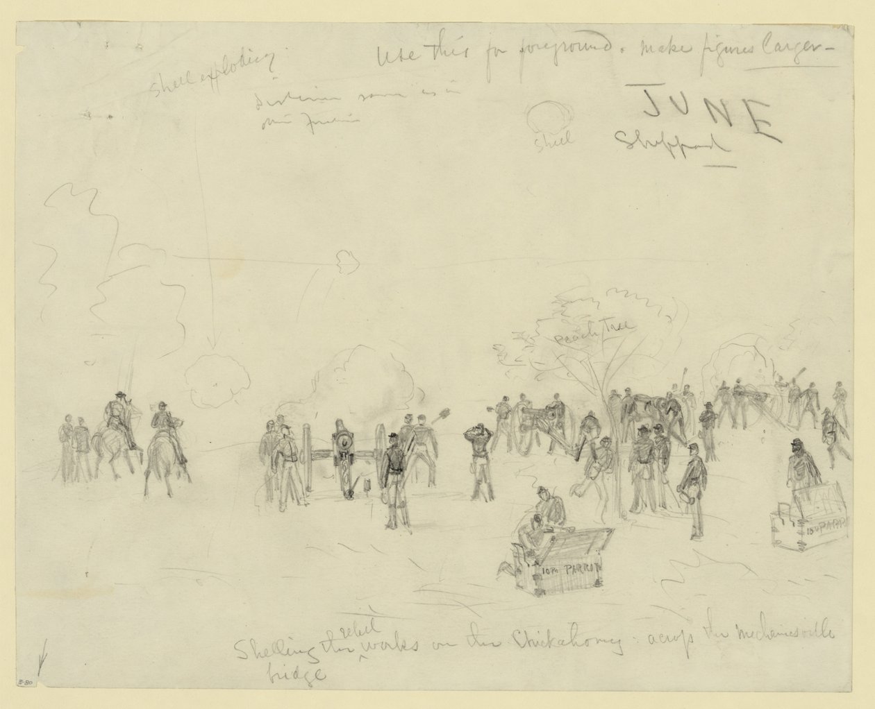 Bombardement des travaux rebelles sur le Chickahomy à travers le pont de Mechanicsville - Alfred Rudolph Waud