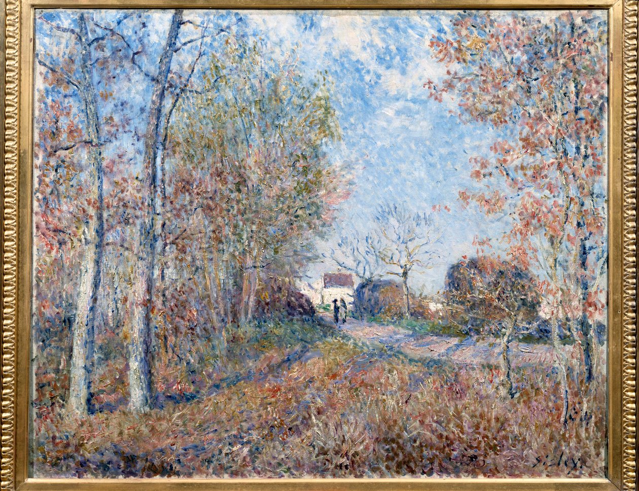 Un coin de bois avec Sablons ou la route vers la lisière du bois - Alfred Sisley