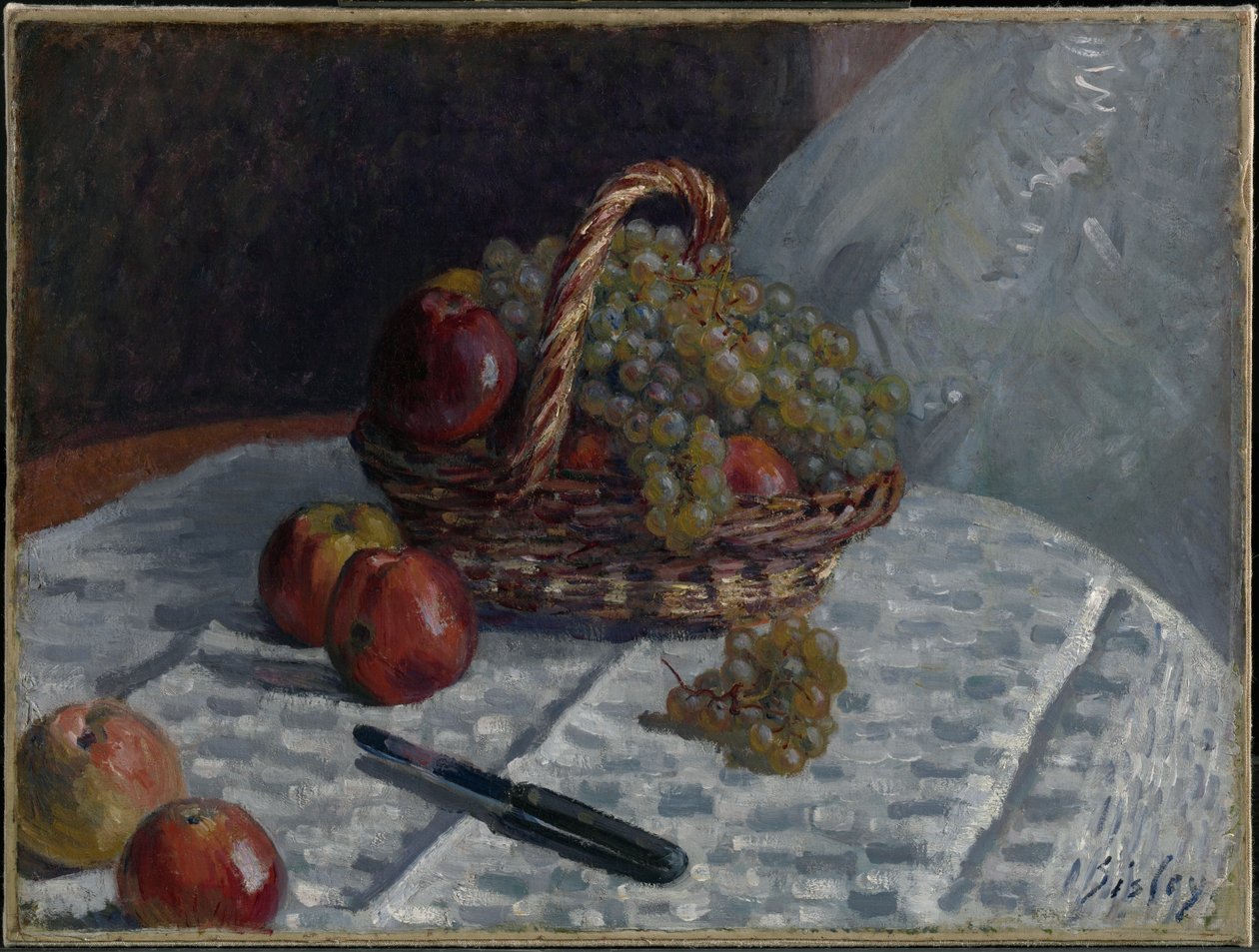 Pommes et raisins dans un panier - Alfred Sisley