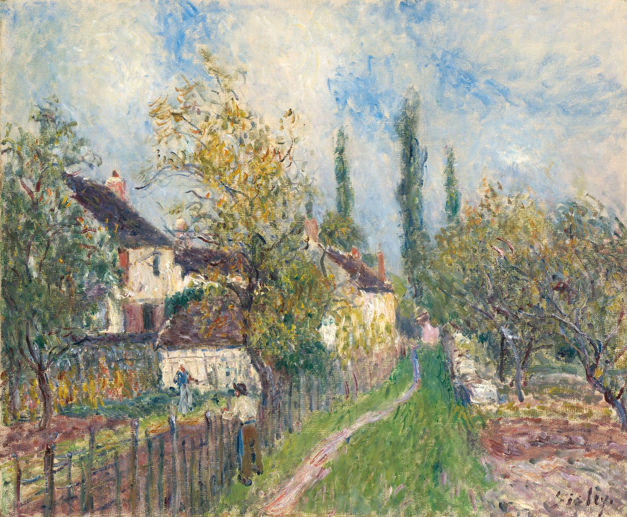French: Un sentier aux Sablons A path at Les Sablons - Alfred Sisley