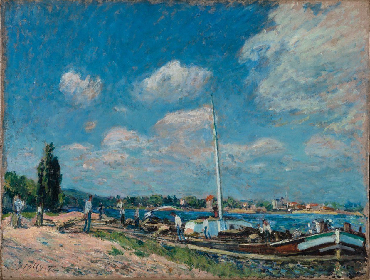 Déchargement des barges à Billancourt, 1877 - Alfred Sisley
