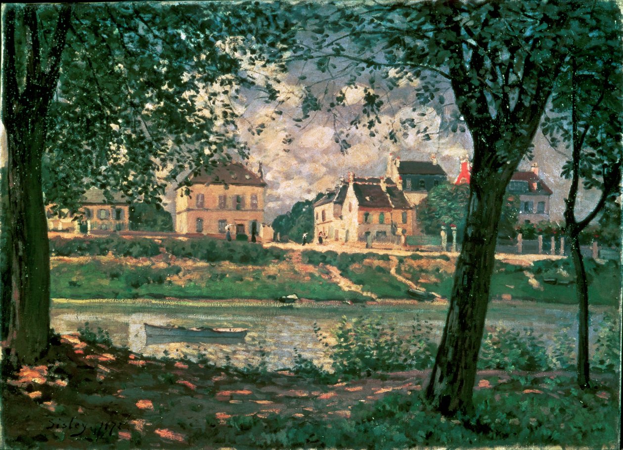 Village au bord de la Seine (peinture sur toile) - Alfred Sisley