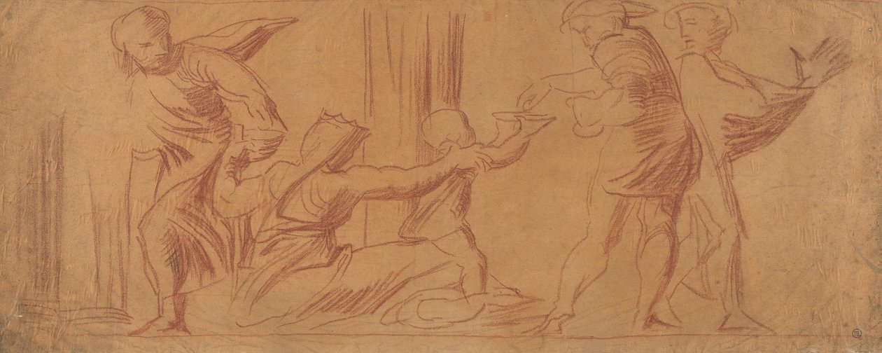 Groupe de figures, enfant mendiant au centre - Alfred Emile Stevens