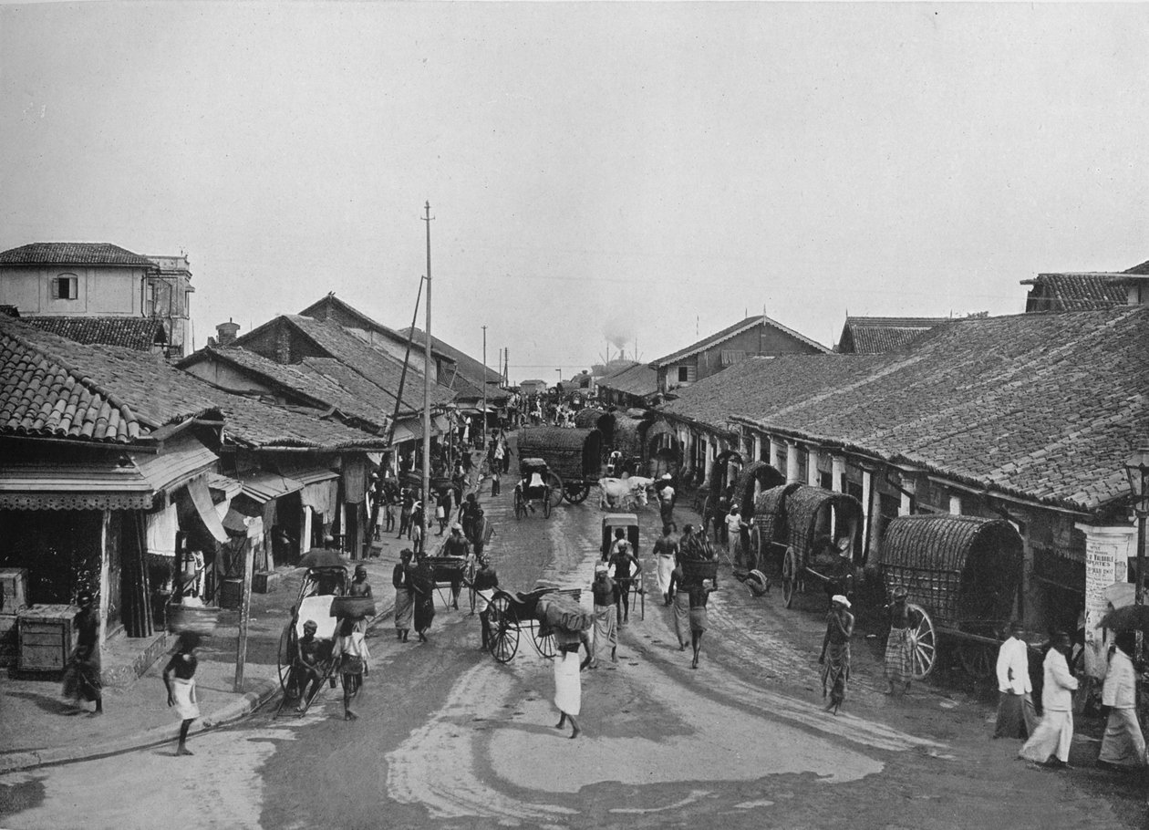 Scène de rue typique dans les quartiers indigènes, Colombo, vers 1890, 1910 - Alfred William Amandus Plate