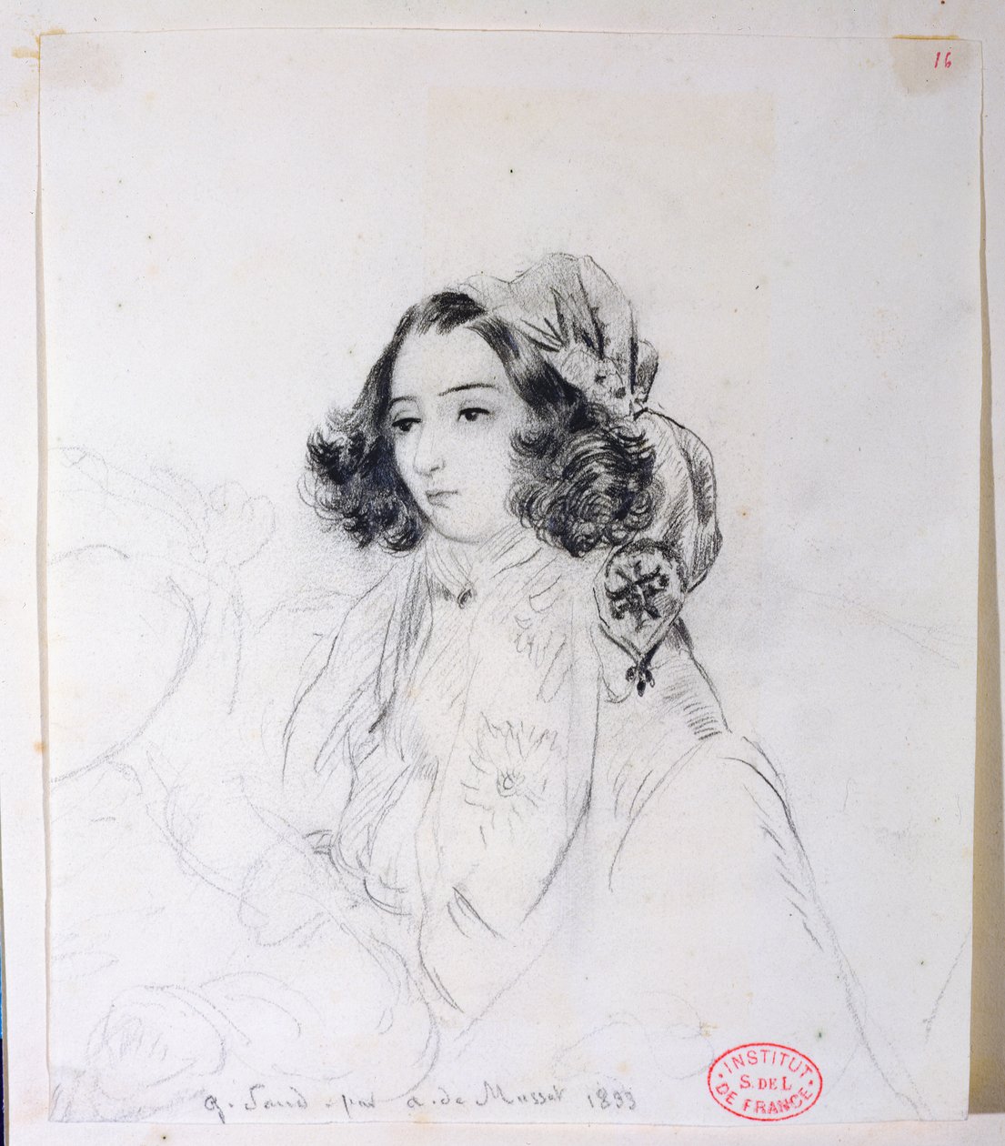 George Sand (1804-76) portant un foulard, 1833 - Alfred de Musset