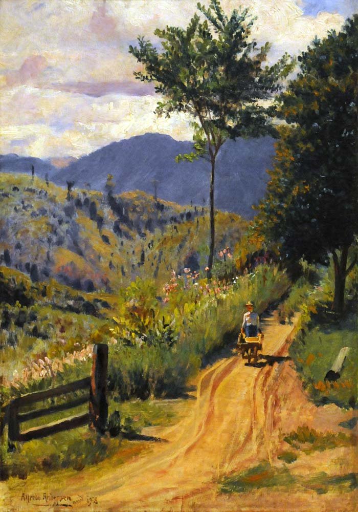 Paysage avec une chaîne de montagnes et une figure - Alfredo Andersen