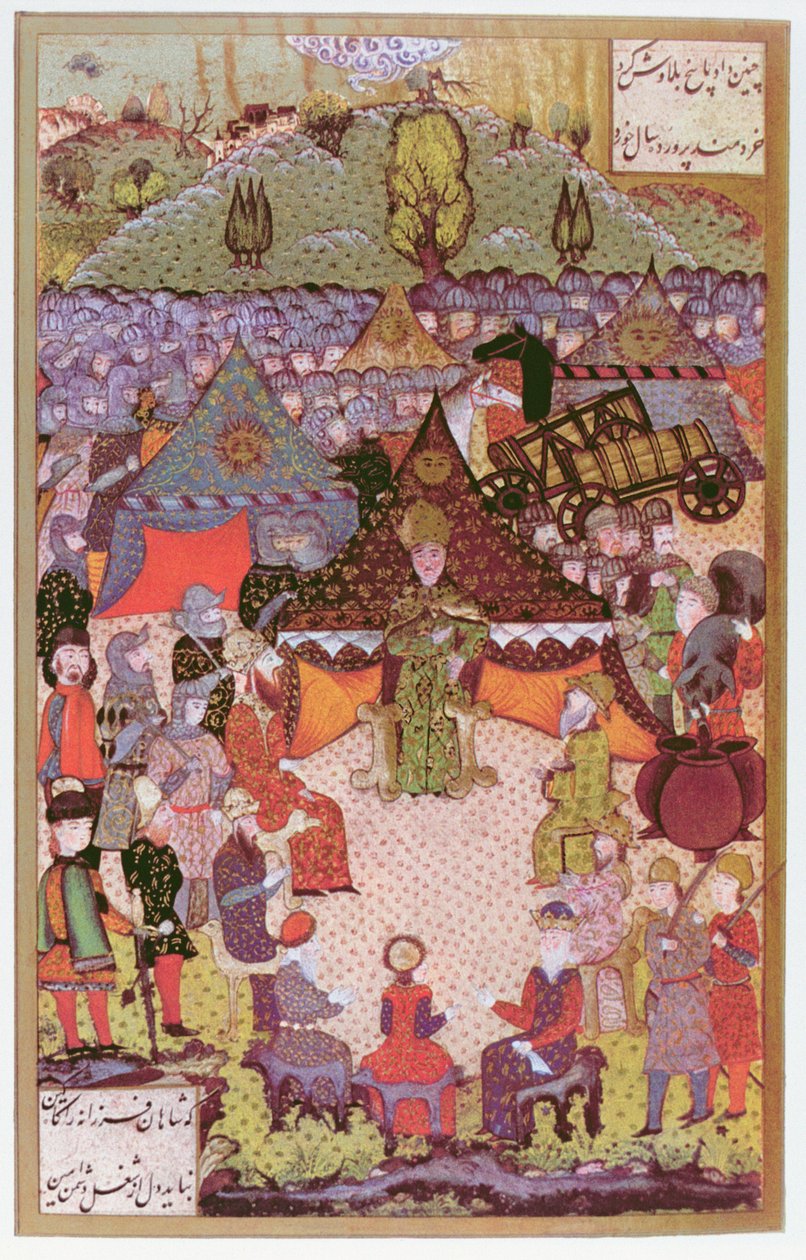 Le roi de Hongrie, Lajos II (1506-26) en conseil avant la bataille de Mohacs en 1526, 1558 - Ali Amir Beg