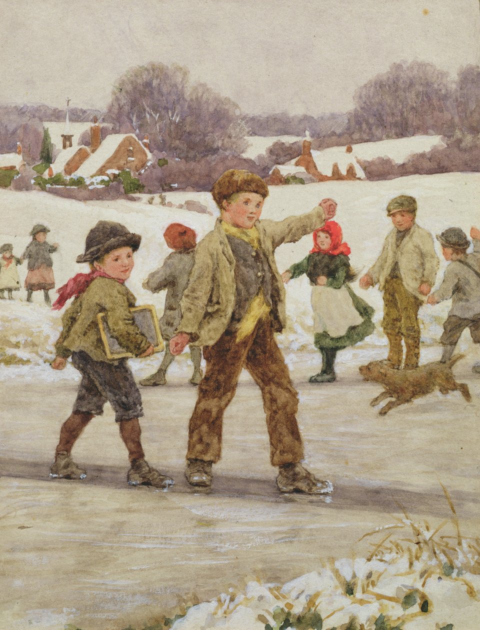 Enfants glissant sur un étang - Alice Clausen