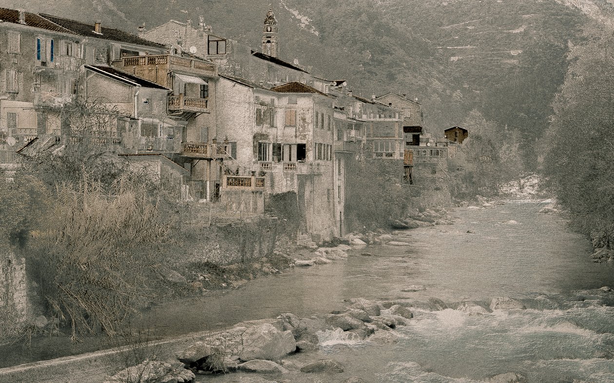 Vallée de la rivière près de Soaorge, 2018 (photographie peinte à la main) - Alice Gur-Arie
