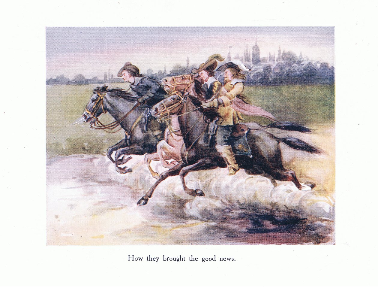 Comment ils ont apporté la bonne nouvelle de Gand à Aix, illustration de Poems for the Young: Robert Browning, vers 1920 - Alice Ross