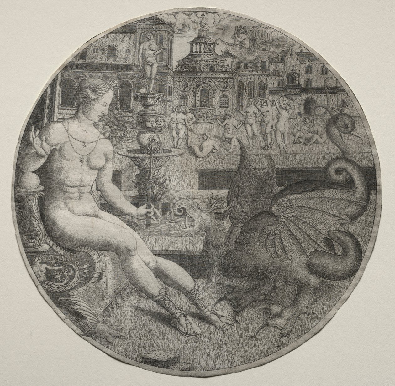 Femme nue et un dragon - Allaert Claesz