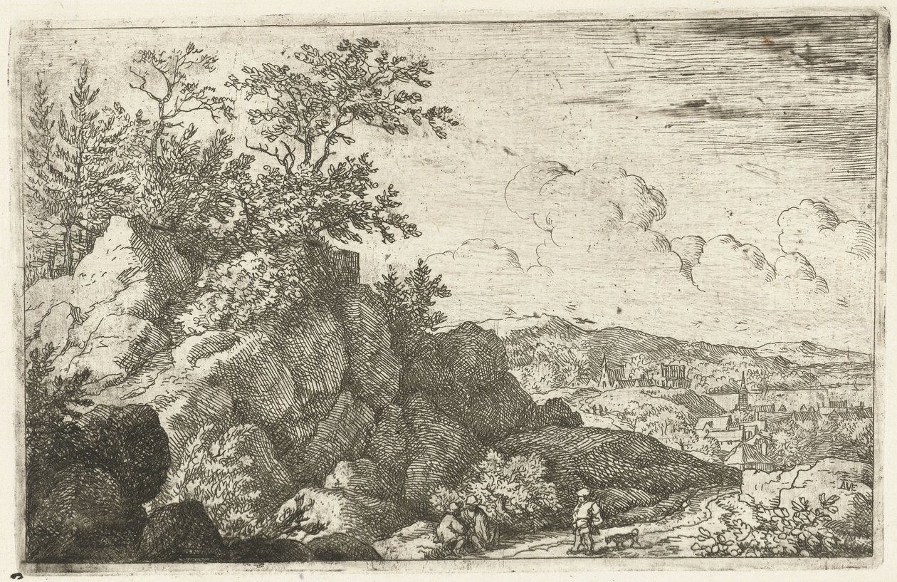 Paysage montagneux avec un homme et un chien - Allaert van Everdingen