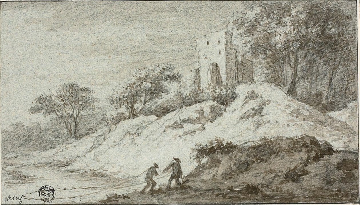 Paysage avec deux personnages et château sur une colline - Allaert van Everdingen